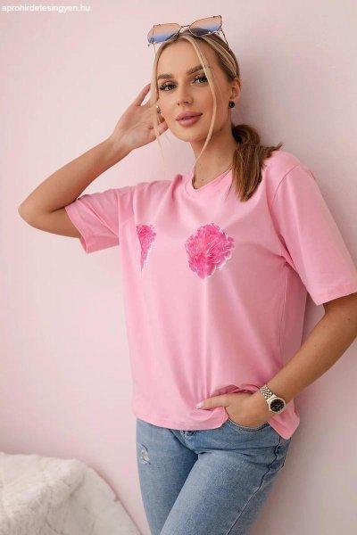 Virágmintás pamut póló 9814 rózsaszín modell