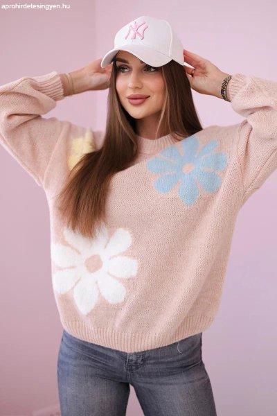 Virágmintás pulóver modell 20317 púderrózsaszín