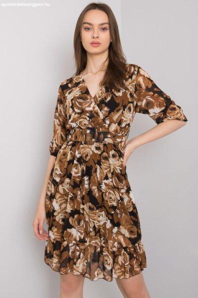 Saluzzo mintás virágos ruha barna övvel