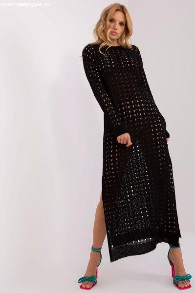 Hosszú pulóver ruha perforált mintával 1033 fekete modell