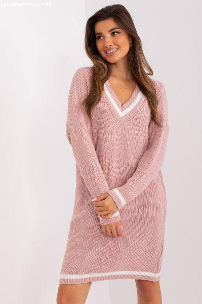 Laza pulóver ruha V-nyakú modell 23129 púder rózsaszín