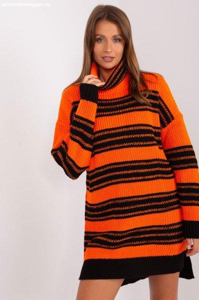 Csíkos pulóver ruha galléros modell 0705 narancssárga + fekete