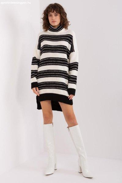 Csíkos pulóver ruha galléros modell 0705 színű ekrü