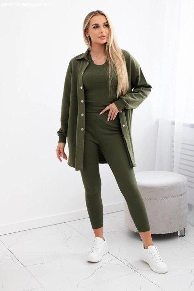 3 részes pulóver + felső + leggings szett 9452 színű khaki modell