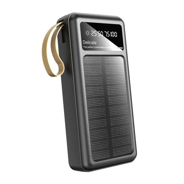 Dudao K18+ napelemes power bank beépített USB-A / USB-C / Lightning / micro
USB kábellel 20000 mAh - fekete