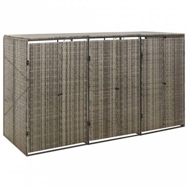 Szürke polyrattan hármas kerekeskuka tárolófészer 207x80x117 cm