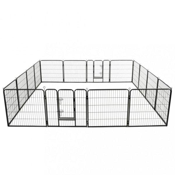 Fekete színű acél kutyakennel 16 panelből 80 x 80 cm