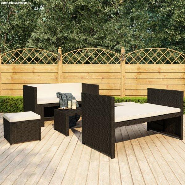 5 részes fekete polyrattan kerti ülőgarnitúra párnákkal