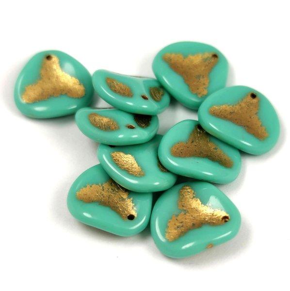 Rose petal gyöngy - Turquoise Green Gold - 14x13mm