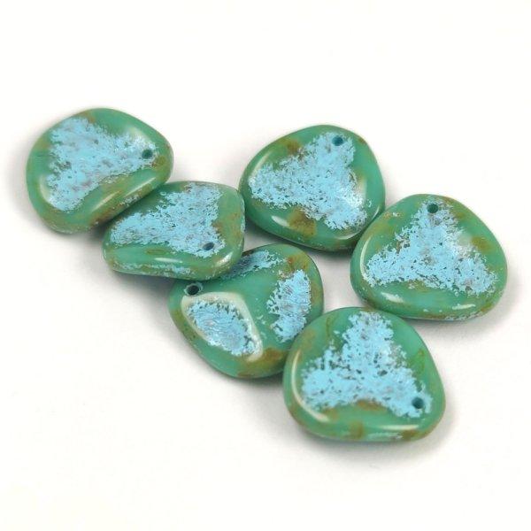 Rose petal gyöngy - Turquoise Green Travertine Violet - 14x13mm