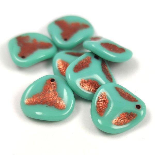 Rose petal gyöngy - Turquoise Green Copper - 14x13mm