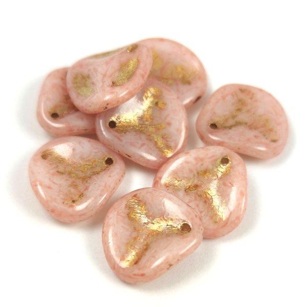 Rose petal gyöngy - Alabaster Milky Peach Gold - 14x13mm