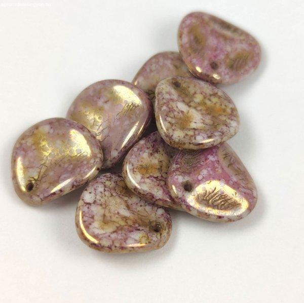 Rose petal gyöngy - Alabaster Purple Gold - 14x13mm