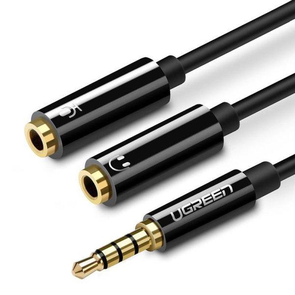 UGREEN AV141 AUX audio elosztó 3,5 mm-es mini jack kábel (dugós) a
fejhallgatóhoz + mikrofon (anya), 20 cm (fekete)