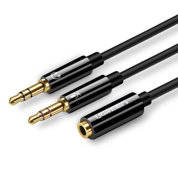 UGREEN AV140 AUX audio splitter fejhallgató + mikrofon 3,5 mm-es mini jack
kábelhez (fekete)