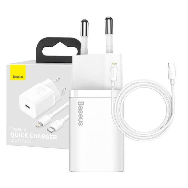 Baseus Super Si gyorstöltő 1C 20W adapter 1 m-es USB-C-Lightning kábellel
(fehér)