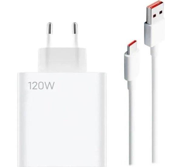 Xiaomi MDY-13-EE gyári hálózati fehér gyors (Turbo) töltőfej 6A 120W USB -
Type-C gyorstöltő adatkábellel 1m 6A