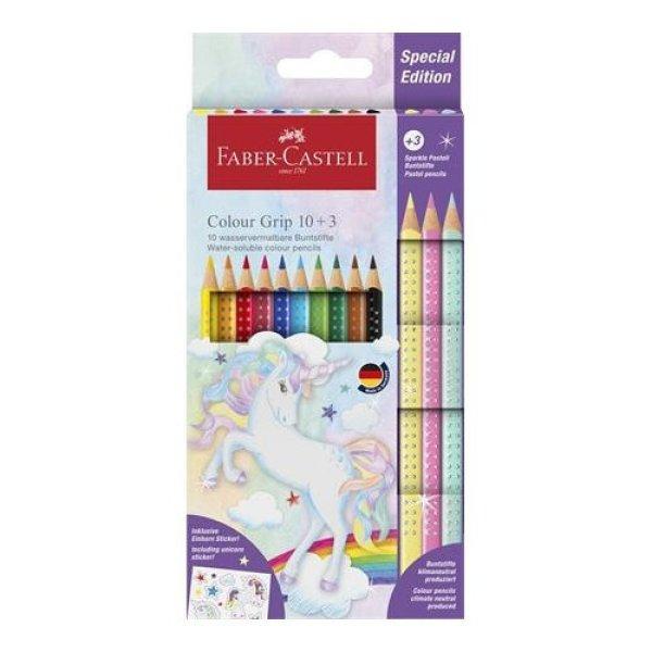 Színes ceruza készlet, háromszögletű, FABER-CASTELL "Grip", 13
különböző szín, unikornis