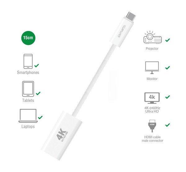 4smarts USB Type-C - HDMI adapter, 15cm, fehér