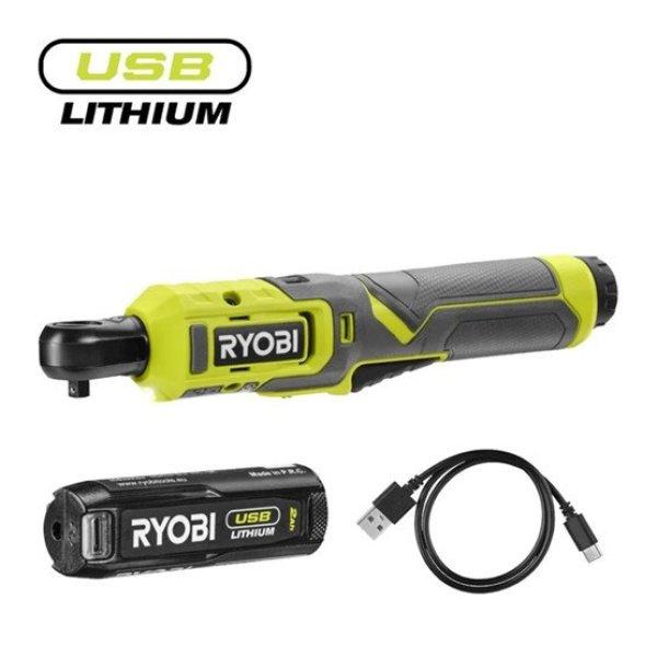 Ryobi 4V USB Lithium 1/4"-es racsnis kulcs, 1x 2,0Ah akkumulátor, töltő
- RR14W4-120G