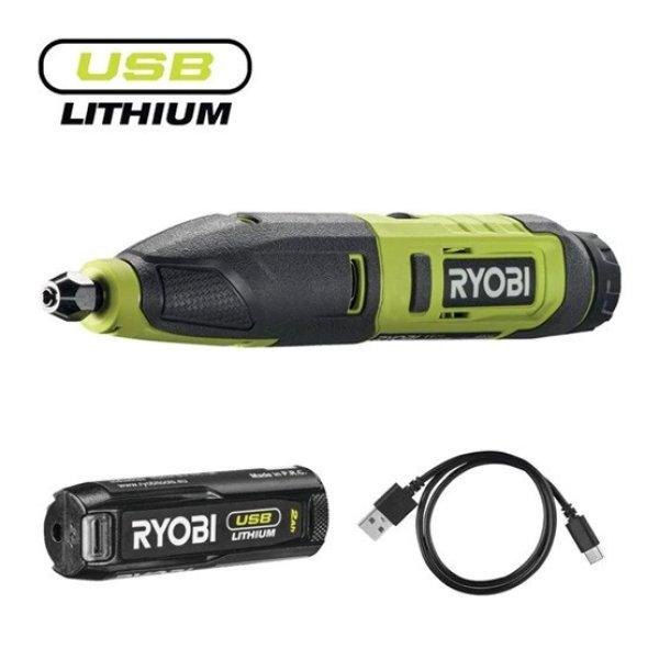 Ryobi 4V USB Lithium famegmunkáló gép, tartozékokkal, 1x2,0Ah akkumulátor,
töltő - RPC4-120G