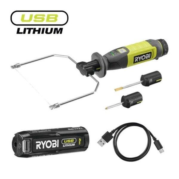 Ryobi 4V USB Lithium melegenvágó, adapterekkel, 1x2,0Ah akkumulátor, töltő
- RHC4-120G