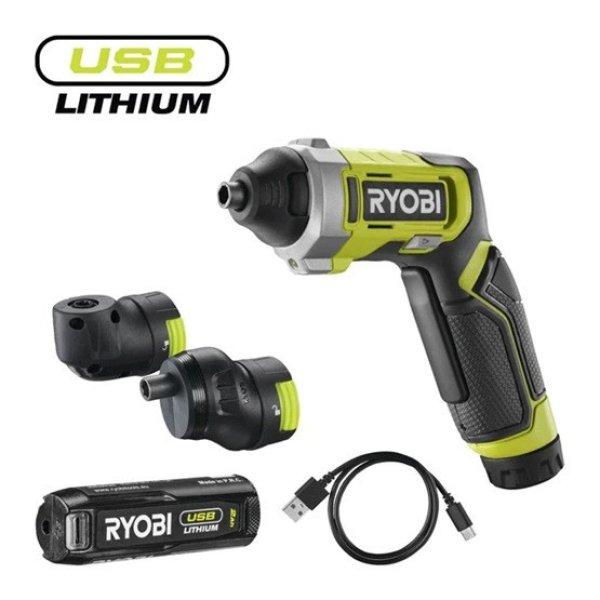 Ryobi 4V USB Lithium csavarbehajtó, 2x adapter, 1x 2,0Ah akkumulátor, töltő
- RSD4-120T