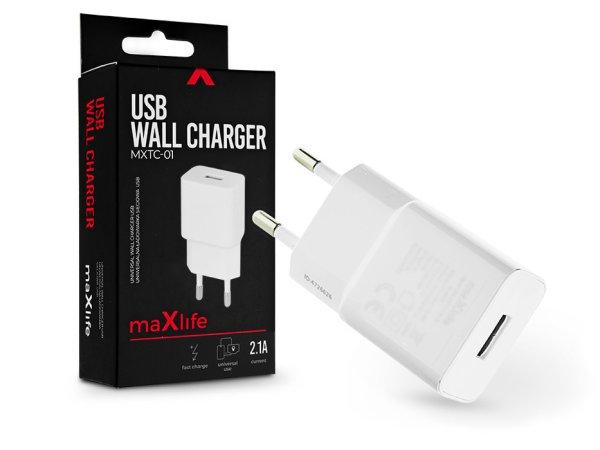 Maxlife USB hálózati töltő adapter - Maxlife MXTC-01 USB Wall Fast Charger -
5V/2,1A - fehér