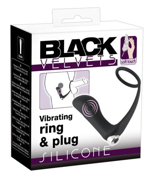 Black Velvet - anál vibrátor péniszgyűrűvel (fekete)