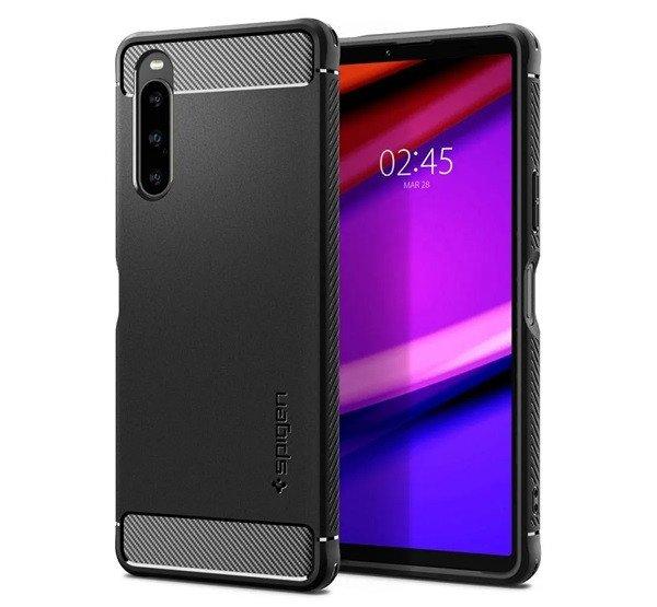 SPIGEN RUGGED ARMOR szilikon telefonvédő (közepesen ütésálló,
légpárnás sarok, karbon minta) FEKETE Sony Xperia 10 V (XQ-DC54)