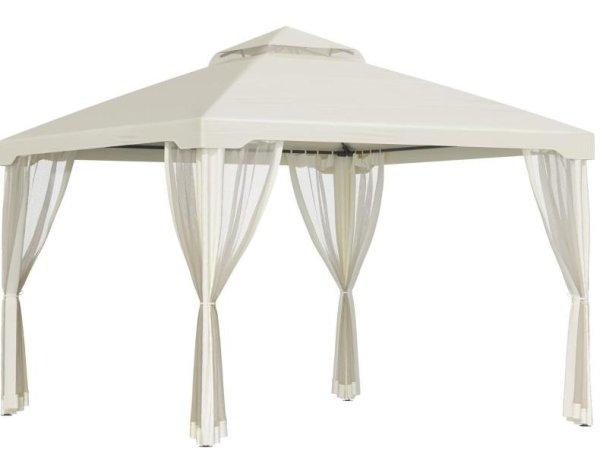 Luxus kerti pavilon, pergola oldalfüggönnyel 2,94 x 2,94 x 2,65 m  krémfehér