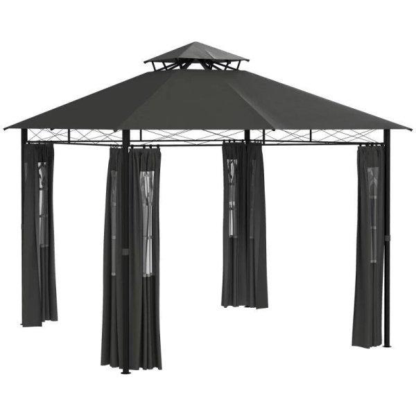 Elegant Shade Garden kerti pavilon pergola dupla tetővel függönyökkel  2,95
x 2,95 x 2, 85 m szürke