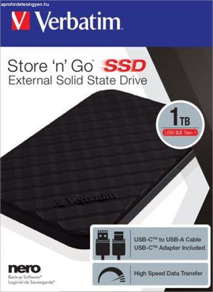 SSD (külső memória), 1TB, USB 3.2, VERBATIM "Storen Go", fekete