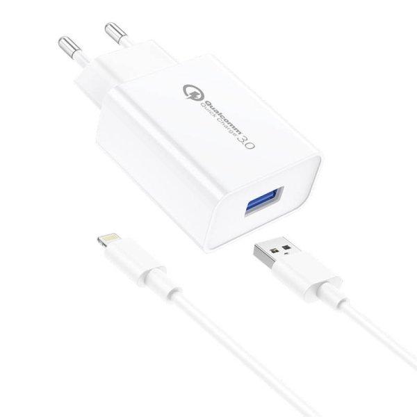 Foneng EU13 hálózati töltő + USB-Lightning kábel, 3A (fehér)