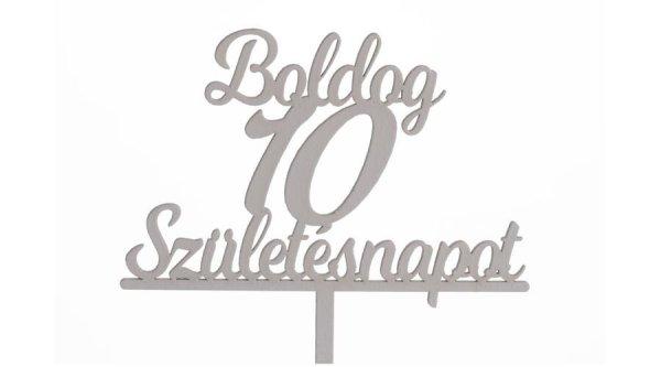 Fehér Boldog Születésnapot 10 feliratos sziluett tortadísz