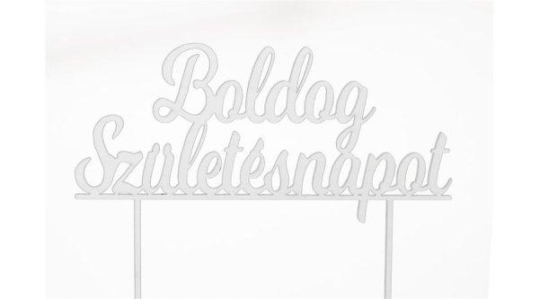 Fehér Boldog Születésnapot feliratos sziluett tortadísz