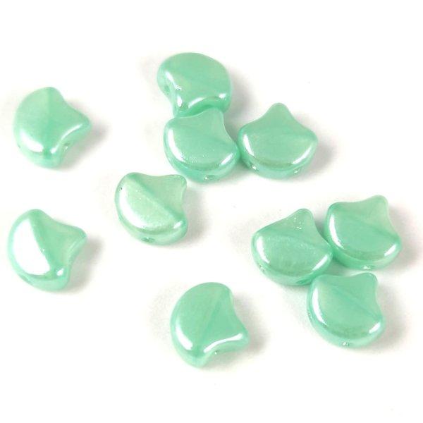 Ginko - cseh préselt kétlyukú gyöngy - Opal Mint Green Luster - 7.5 x 7.5 mm