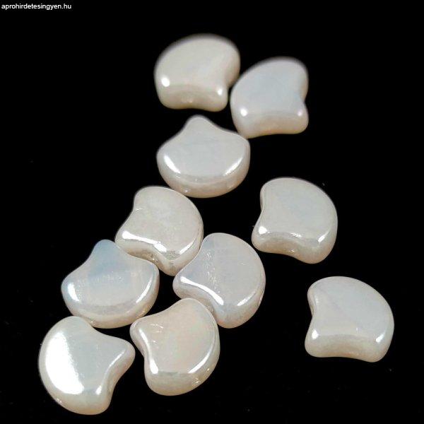 Ginko - cseh préselt kétlyukú gyöngy - Opal White Luster - 7.5 x 7.5 mm