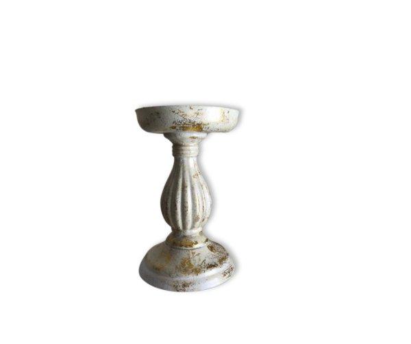 Fa Gyertyatartó Bordázott Fehér-Arany 17 cm