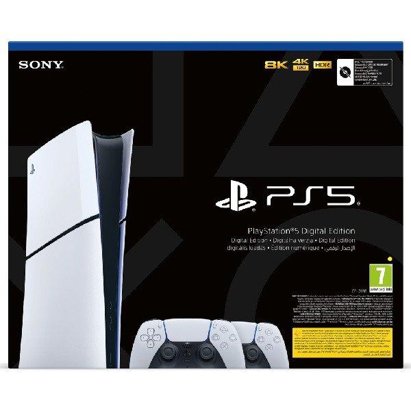 PlayStation 5 Digital (Model Slim) + 2x PlayStation 5 DualSense vezeték
nélküli vezérlő, fehér - PS711000042067