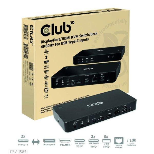 Club3D CSV-1585 DisplayPort/HDMI KVM Switch/Dock 4K60Hz For USB Type-C inputs
Black