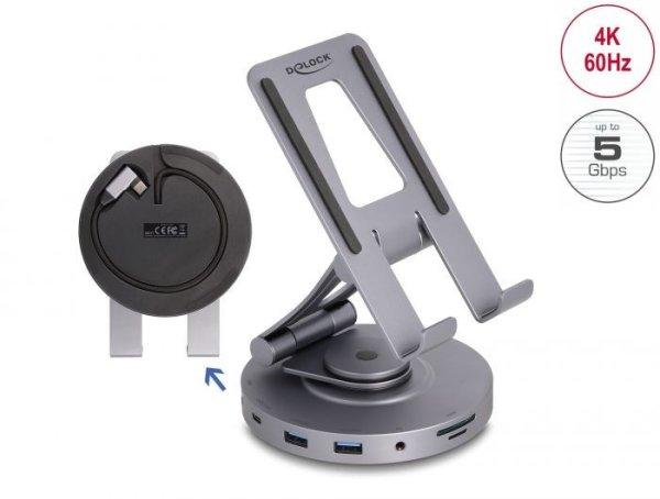 DeLock Tablet and Laptop Docking Station 4K with integrated holder - HDMI / USB
/ Hub / SD / Micro SD / PD 3.0 - 360° rotateable Grey