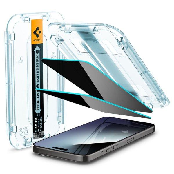 Spigen iPhone 15 Pro Screen Protector EZ FIT GLAS.tR Privacy Transparency (2
Pack)