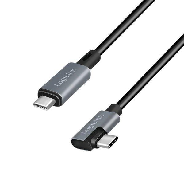 Logilink USB 2.0 Type-C cable C/M 90° to USB-C/M E-mark PD 1m Black