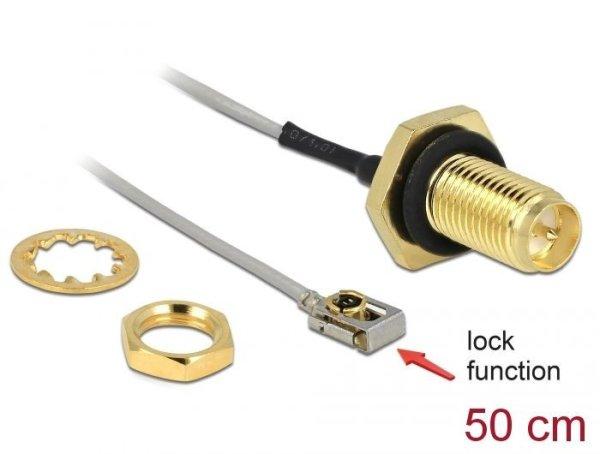 DeLock Antenna Cable RP-SMA jack bulkhead to MHF LK plug 1.13 50 cm thread
length 10 mm splash proof