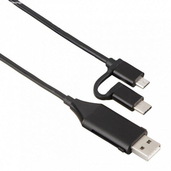 Hama 4-in-1 microUSB cable with USB-C adapter data charging OTG 1m Black