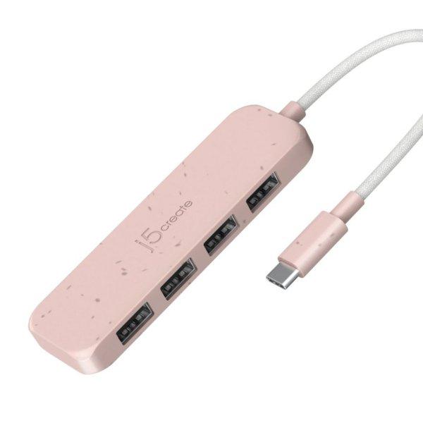 j5create Eco-Friendly USB-C to 4-Port Type-A Gen 2 Hub Misty Rose