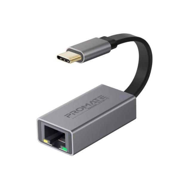 Promate GigaLink-C High Speed USB-C to Gigabit Ethernet Adapter Grey