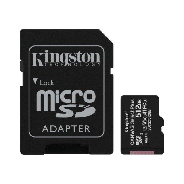 Kingston 512GB microSDXC Canvas Select Plus Class 10 100R A1 C10 Card +
adapterrel