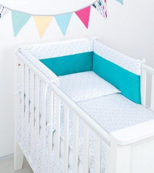 Mini csillagok minky 3 részes babaágynemű szett 60x120 - fehér, türkiz